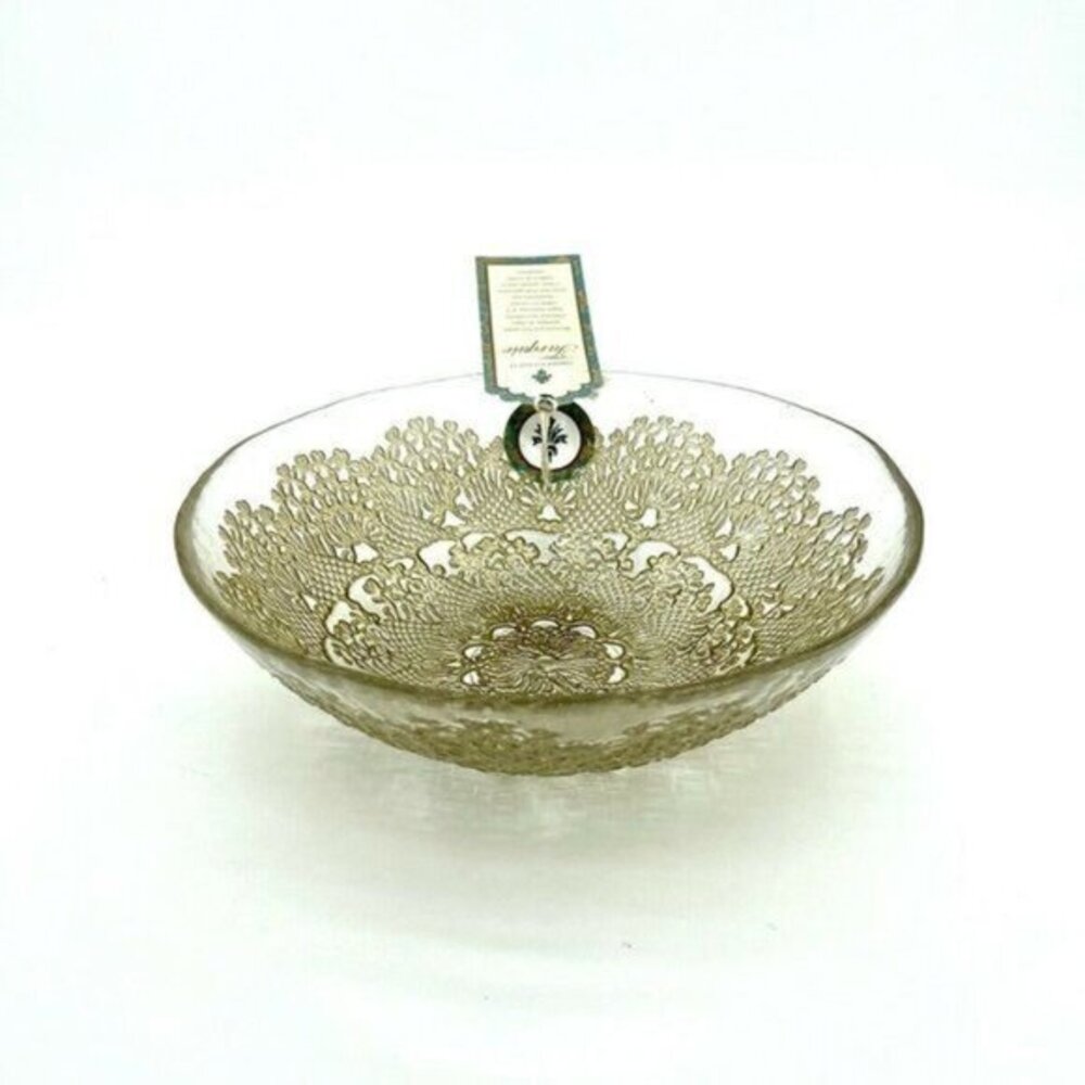 TURKISH GLASS Bowls Hand Painted Gold Lace Set of 4 Clear Glass Bowls 7.2" Wide